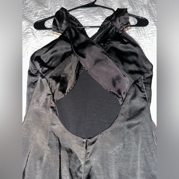 Unstoppable | BLACK SATIN CROSS OVER HALTERNECK MAXI DRESS - Picture 4 of 6